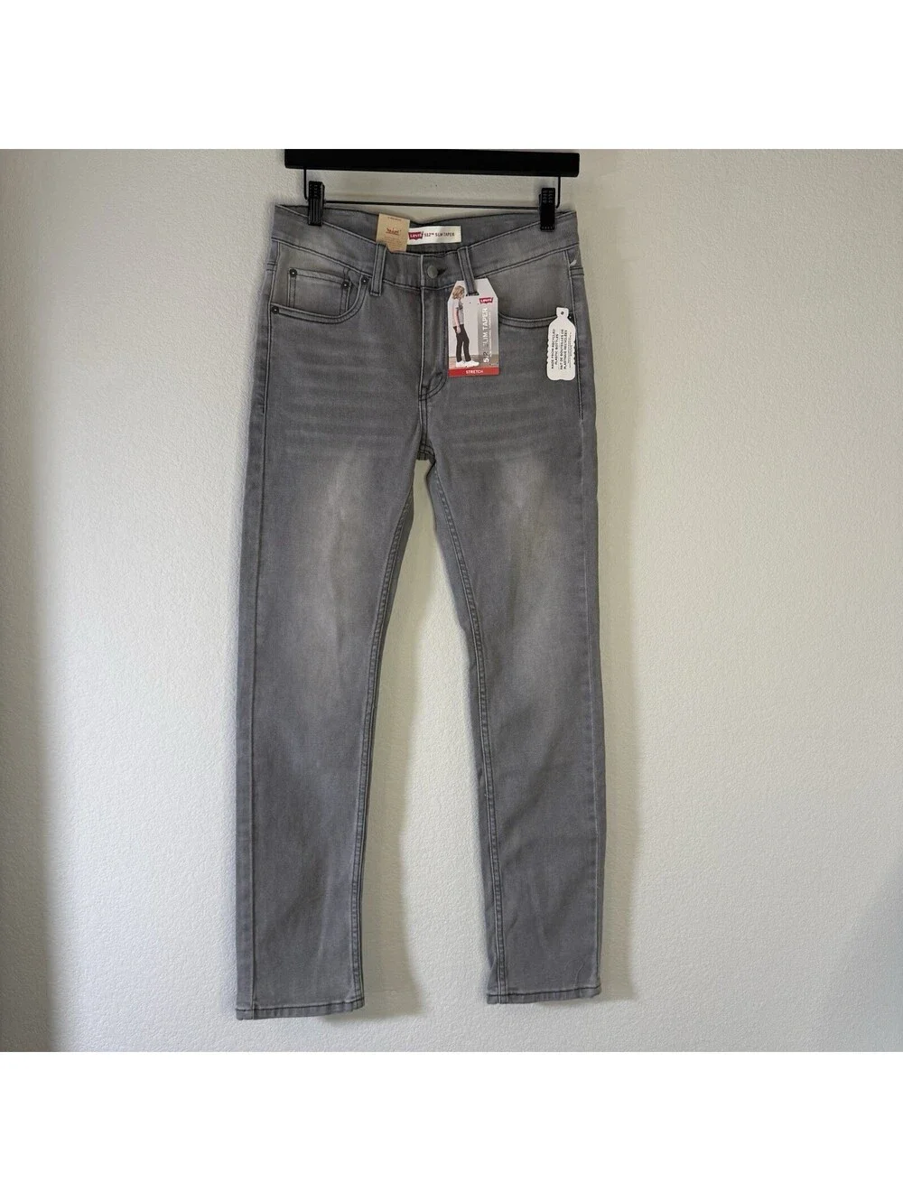 Levi’s 512 Slim Taper Jeans Boys 16 Reg 28x30 Gray Stretch NWT